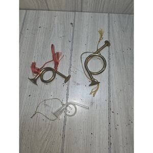 Vtg Miniature Decorative Brass French Horns 2 Brass 1 Glass Christmas Ornaments